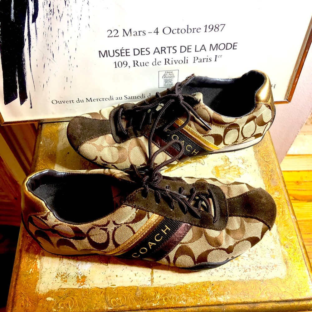 SZ 8 M-COACH BROWN/TAN LOGO SNEAKERS “JAYME”